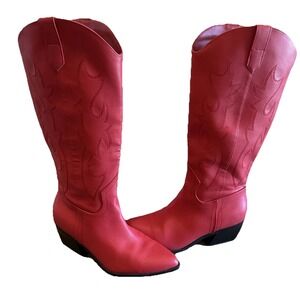 Madden NYC Sintetico Red Western Faux Leather Cowgirl Embroidery Tall Sz 10